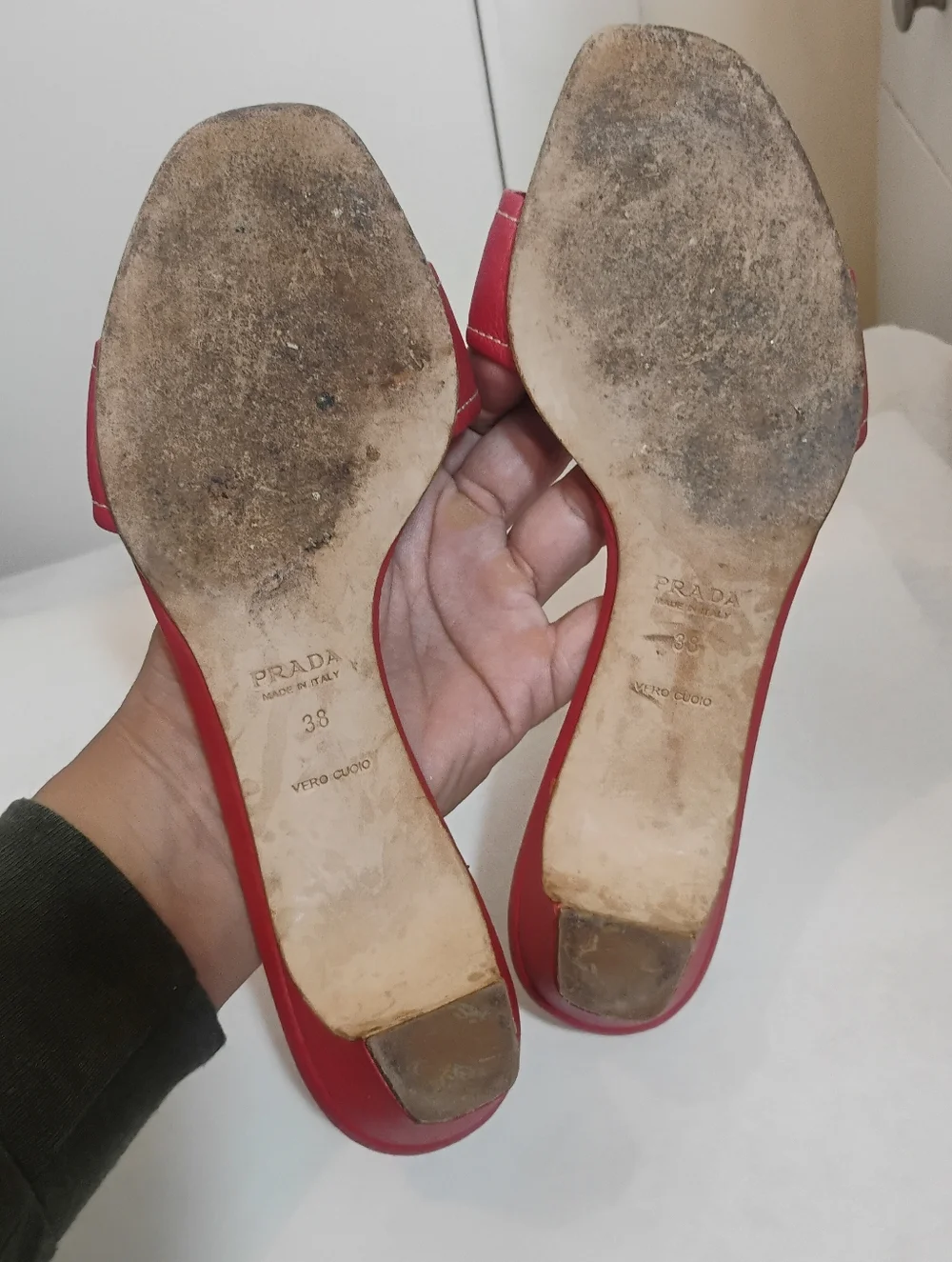 PRADA Iconic Logo Triangle Logo Heeled Red Leather PhoSexy Leather Size 38 Y2K - Picture 8 of 15